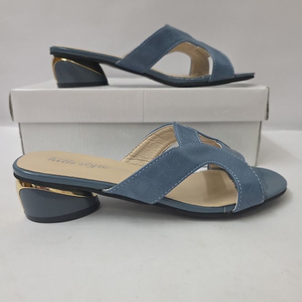 Hills Style Women’s Croc Embossed Gold Slide Sandals Low Heel Size 41 US 10 New - Picture 7 of 7